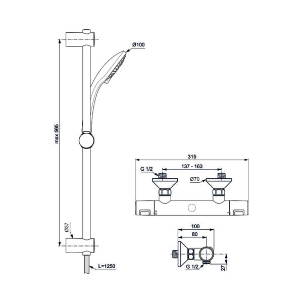 Ideal Standard Ceratherm T25 met Glijstangcombinatie 600mm - A7203AA - Afbeelding 2