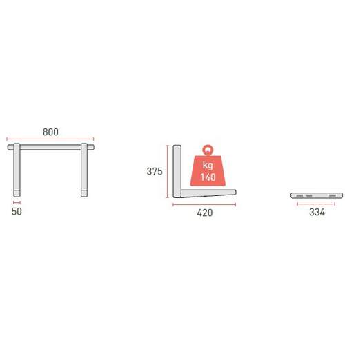 Rodigas Wandbeugel MS230, Breedte 800, Lengte 420mm, Hartmaat 334mm - Maximaal 140KG - Afbeelding 2