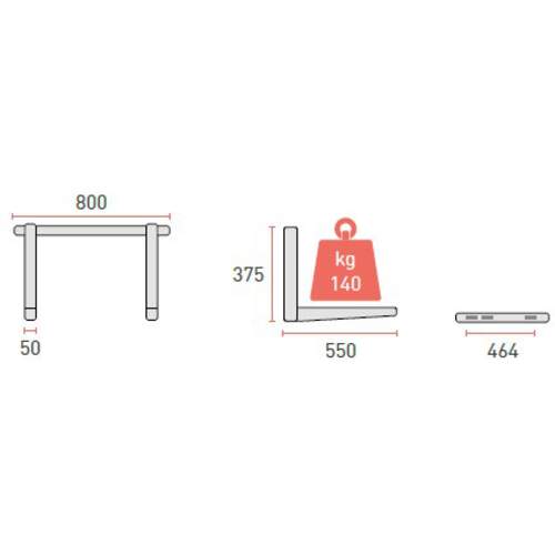 Rodigas Wandbeugel MS257, Breedte 800, Lengte 550mm, Hartmaat 464mm - Maximaal 140KG - Afbeelding 2