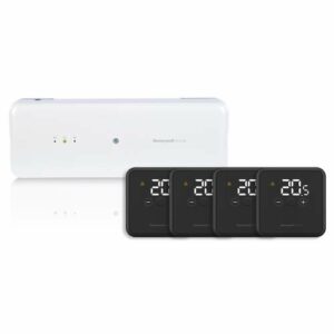 Honeywell Home Zoneregelaar HCC100 + 4x Honeywell Home Thermostaat DT4R Draadloos Zwart