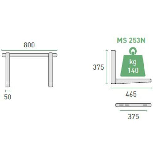 Rodigas Wandbeugel MS253N, Breedte 800, Lengte 465mm, Hartmaat 375mm - Maximaal 140KG - Afbeelding 2