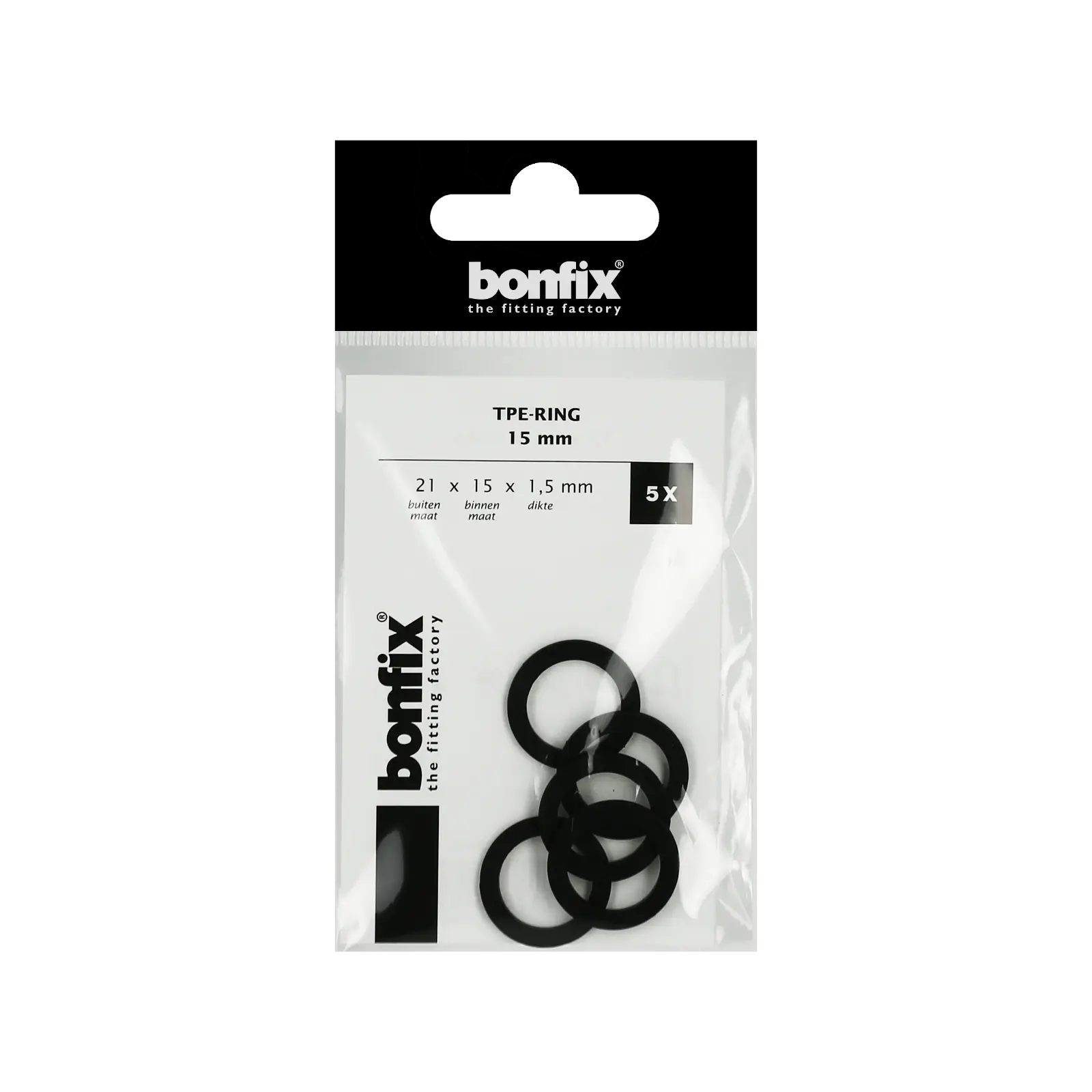 Bonfix TPE-ring 15 mm (21 x 15 x 1,5 mm) 5 stuks