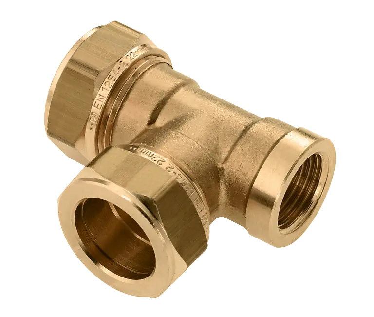 Bonfix Knel messing T-stuk 22 x 22 x 1/2" bi.dr.