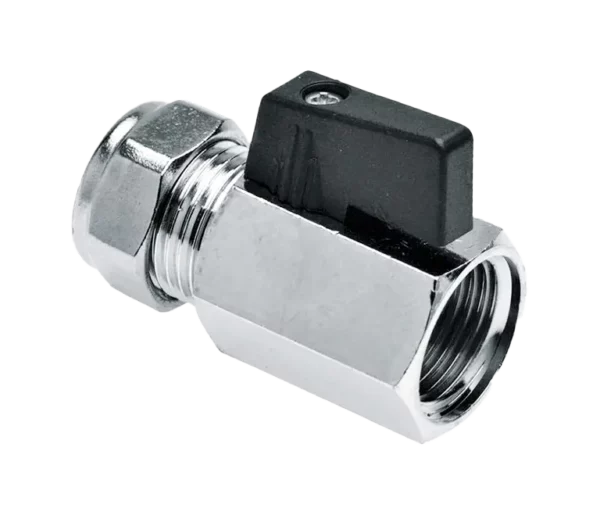 Bonfix Minikogelkraan verchr. 1/2" bi.dr.x15mm (zwarte knop)
