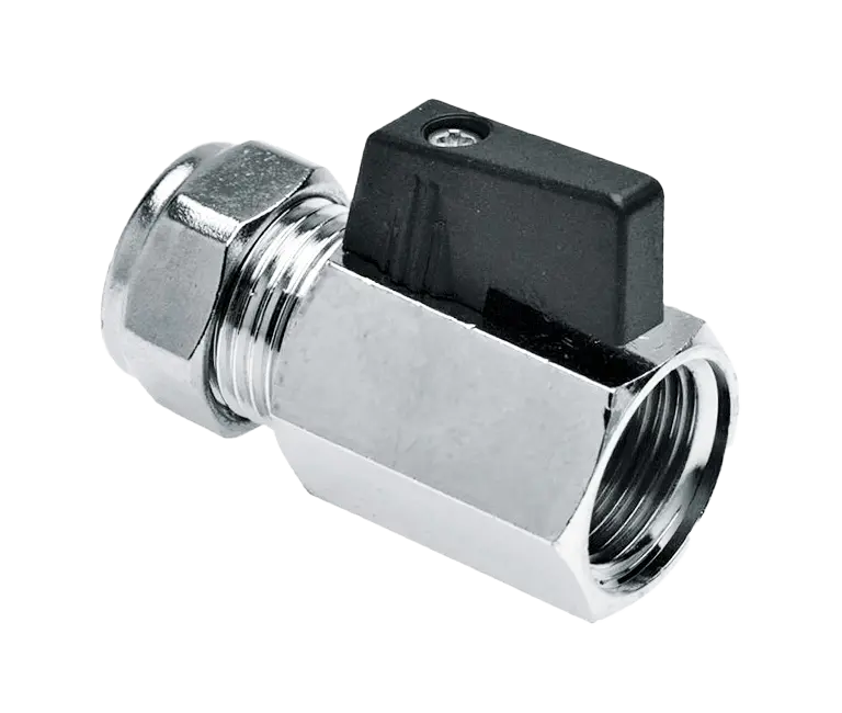 Bonfix Minikogelkraan verchr. 1/2" bi.dr.x15mm (zwarte knop)