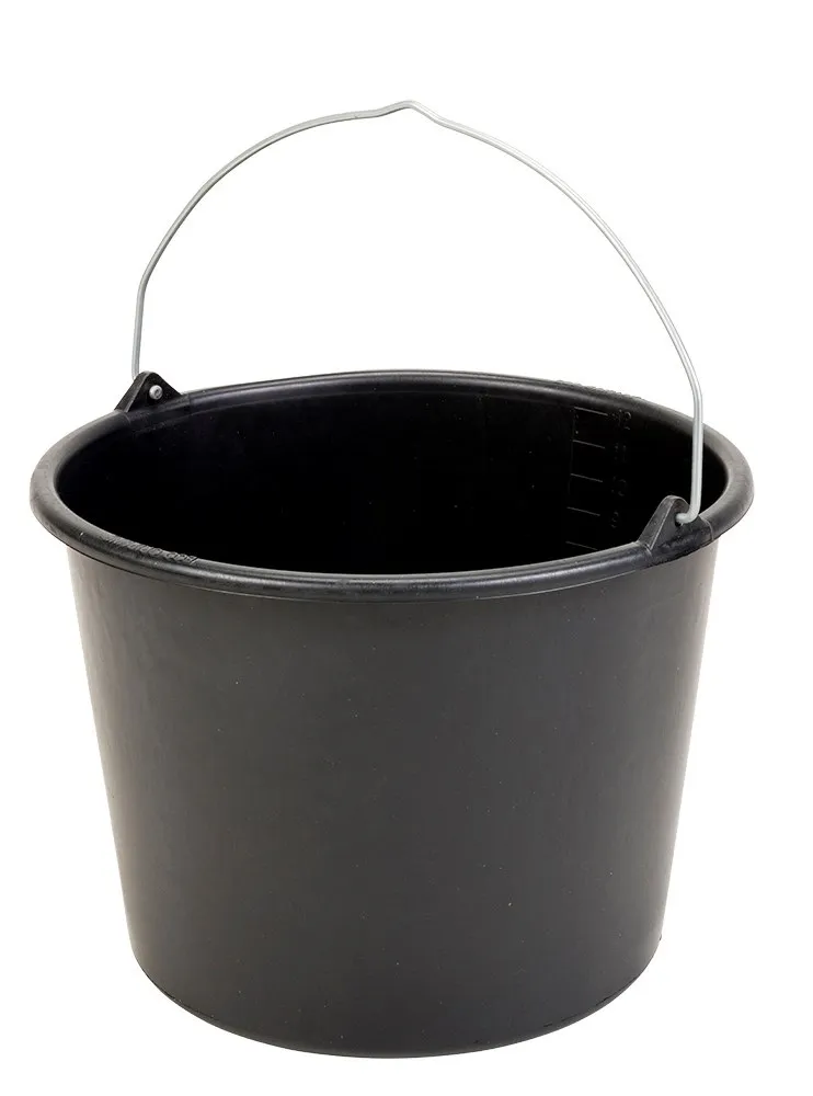 Bouwemmer 12L zwart + knopbeugel en literscala