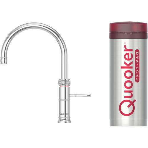 Quooker PRO 3 Chroom, Inclusief Classic Fusion Round, Koud, Warm en Kokend Water met Kindveilige Bedieningsknop