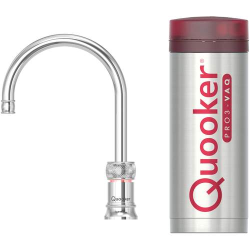 Quooker PRO 3 Chroom, Inclusief Classic Nordic Round, Single Tap Kokend Water met Kindveilige Bedieningsknop