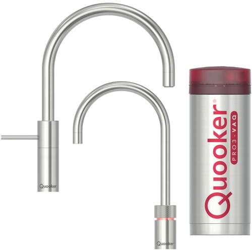 Quooker PRO 3 RVS, Inclusief Nordic Round, Kokend Water met Kindveilige Bedieningsknop en Mengkraan