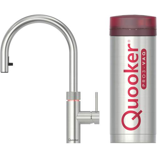 Quooker PRO 3 RVS, Inclusief Flex, Koud, Warm en Kokend Water, Kindveilige Bedieningsknop en Uittrekbare Perlator