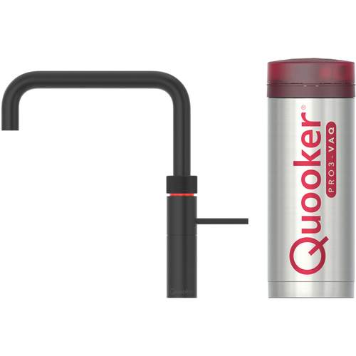 Quooker PRO 3 Zwart, Inclusief Fusion Square, Koud, Warm en Kokend Water met Kindveilige Bedieningsknop