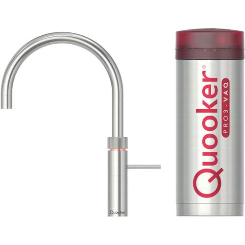 Quooker PRO 3 RVS, Inclusief Fusion Round, Koud, Warm en Kokend Water met Kindveilige Bedieningsknop