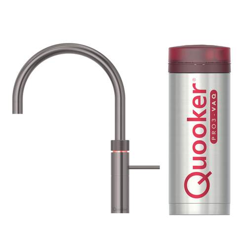 Quooker PRO 3 Gunmetal, Inclusief Fusion Round, Koud, Warm en Kokend Water met Kindveilige Bedieningsknop