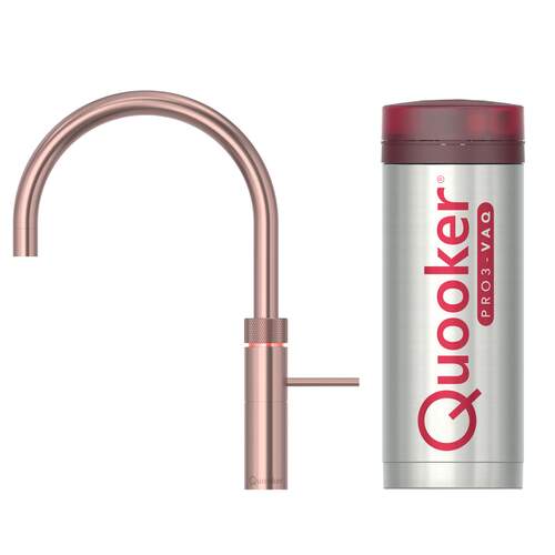 Quooker PRO 3 Rosé Koper, Inclusief Fusion Round, Koud, Warm en Kokend Water, met Kindveilige Bedieningsknop