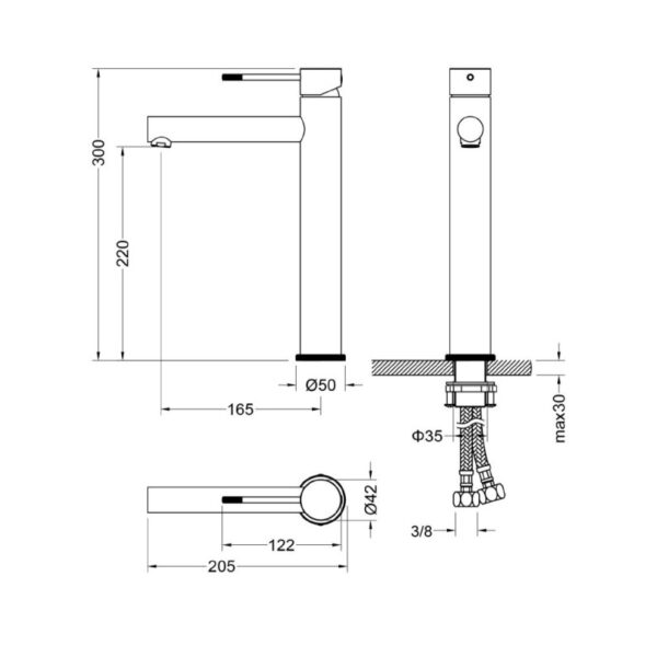Best-Design Nero-Flaach Hoge Wastafelmengkraan Mat Zwart - Afbeelding 2