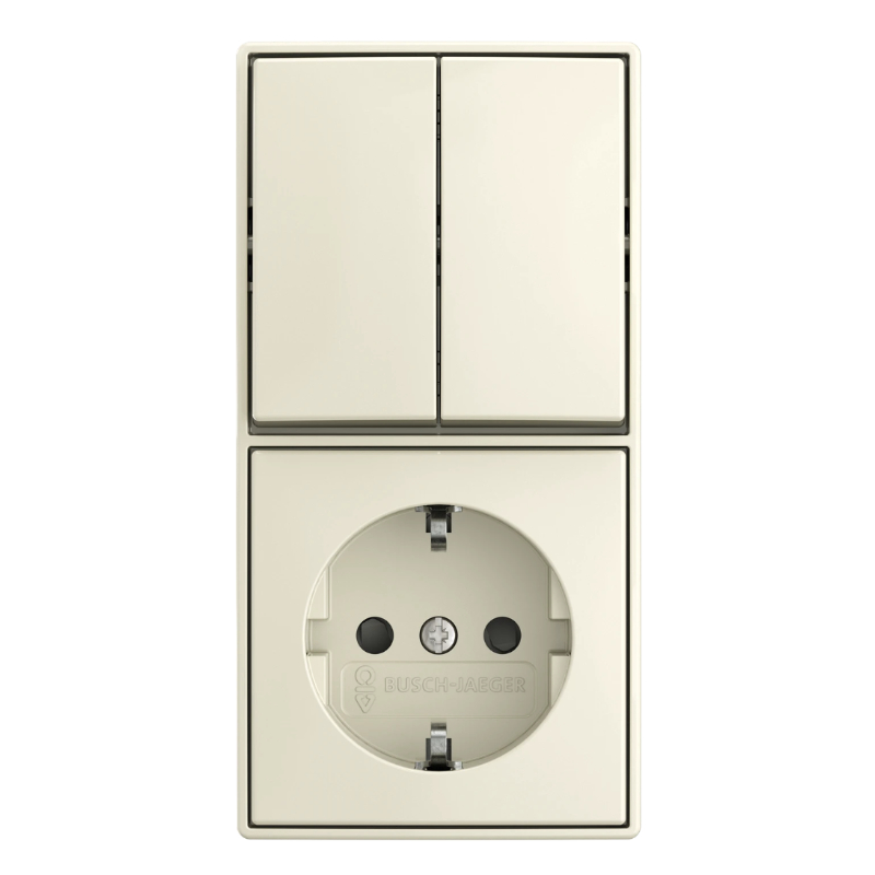 Busch Jaeger Opbouw Wandcontactdoos met Randaarde KV + Serieschakelaar Crème