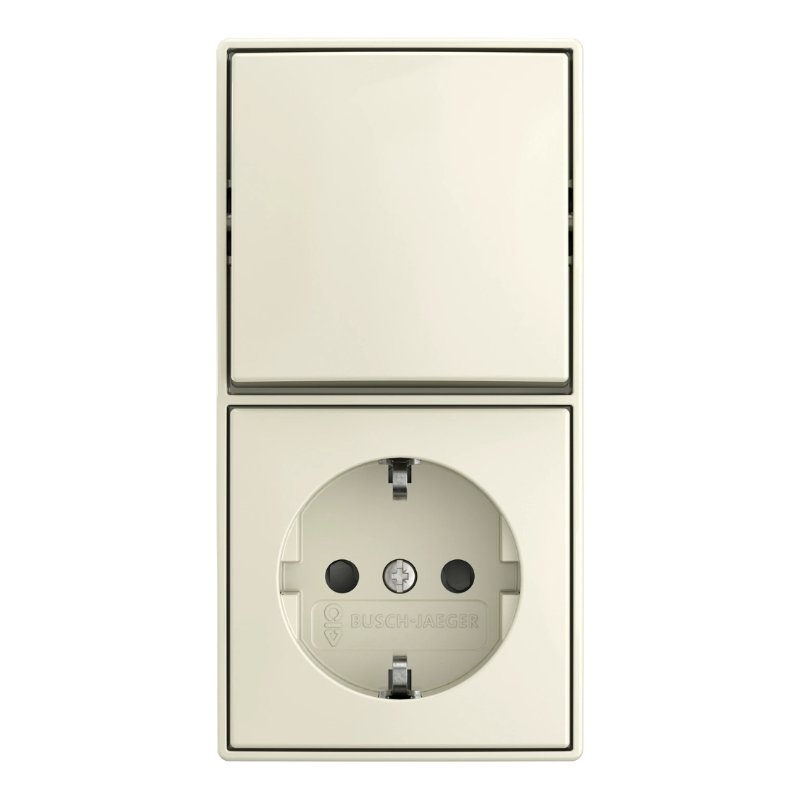 Busch Jaeger Opbouw Wandcontactdoos met Randaarde KV + Wisselschakelaar Crème