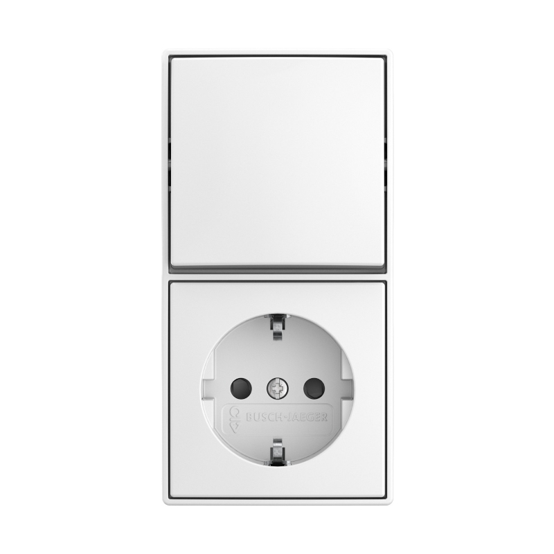 Busch Jaeger Opbouw Wandcontactdoos met Randaarde KV + Wisselschakelaar Alpine Wit