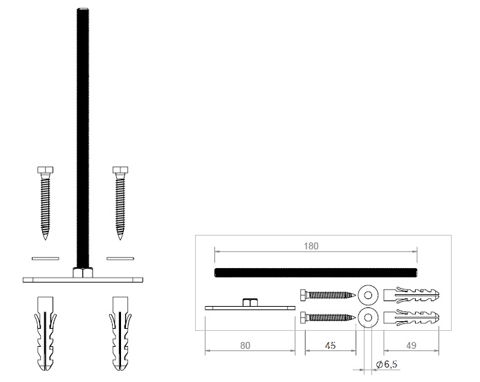 Safe PP Fixatiebeugel Rookgasmontagebeugel Verlengbeugel M8 L=180 - Afbeelding 2
