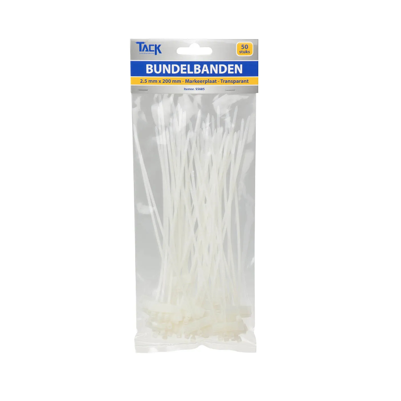 Bundelband / Tiewraps 2,5 x 200mm 50 stuks met Label Transparant