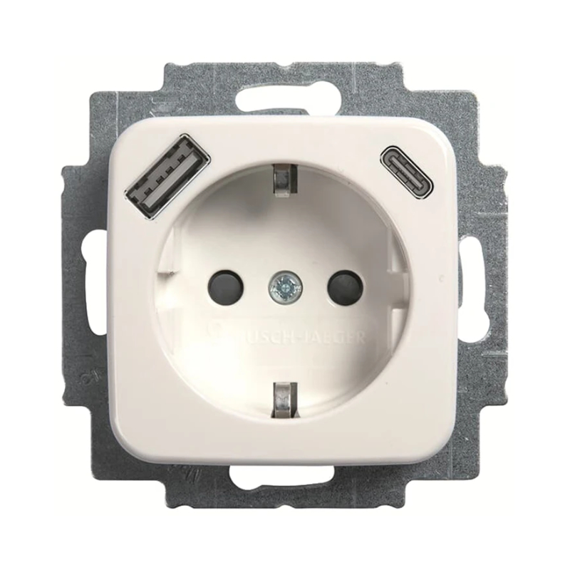 Busch-Jaeger Reflex Wandcontactdoos USB-A en USB-C 1V + Randaarde KV Alpine Wit