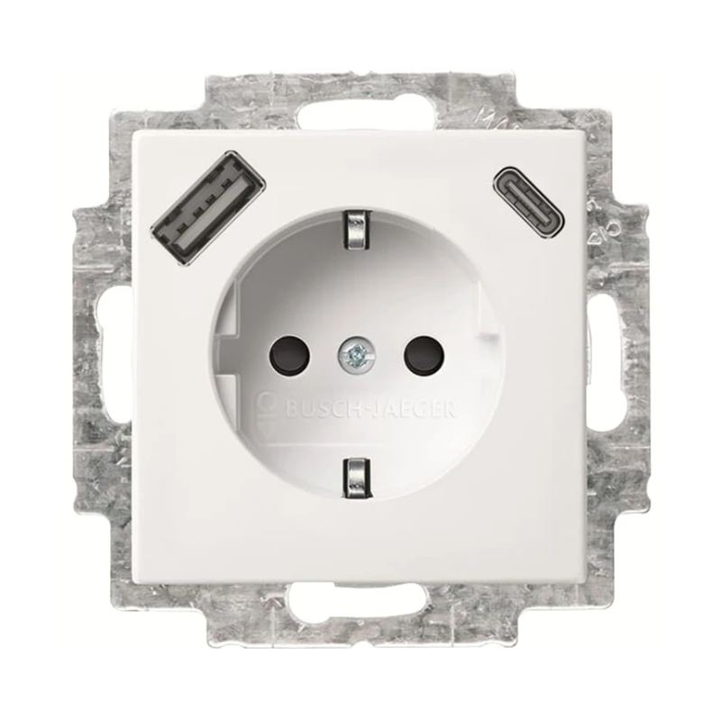 Busch-Jaeger Balance Wandcontactdoos USB-A en USB-C 1V + Randaarde KV Alpine Wit