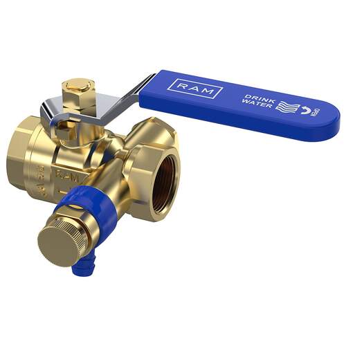 Raminex Kogelkraan 1/2" x 1/2" Binnendraad DN15 met Aftapper - KIWA