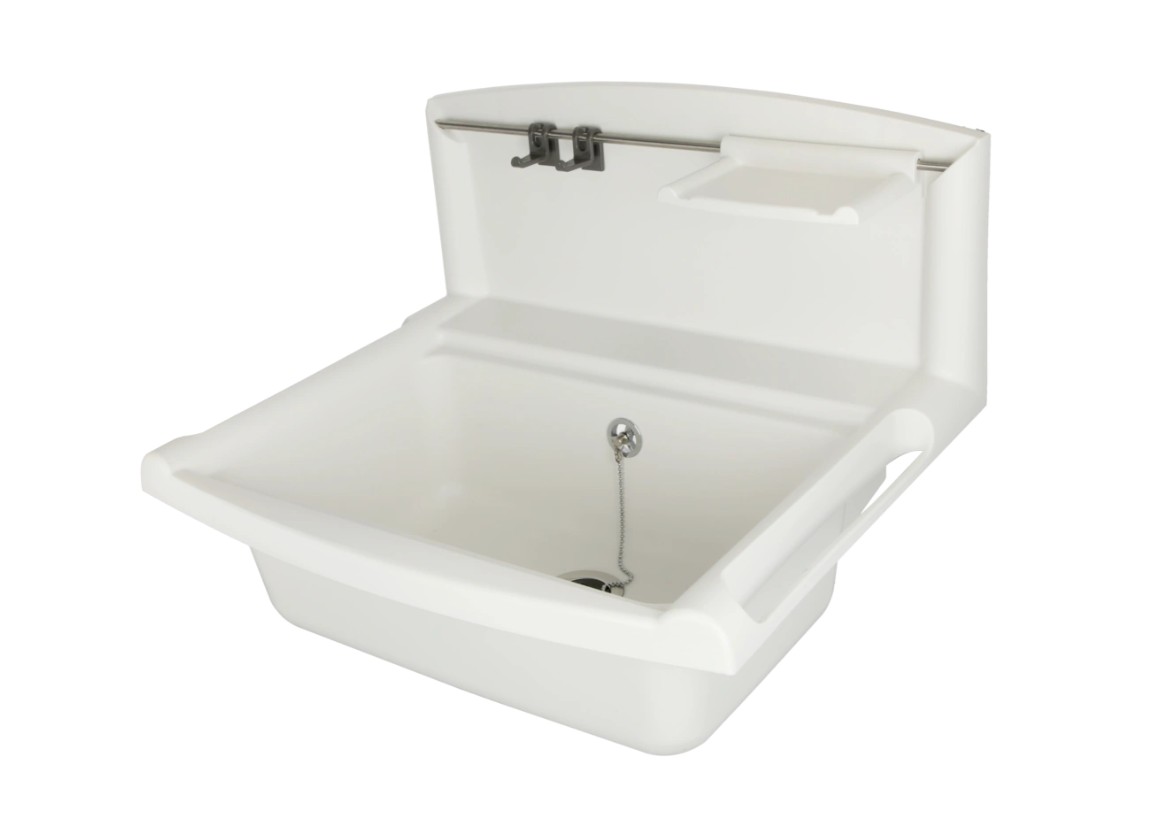 Sanit Multiset Uitstortgootsteen 550 x 410mm met Spatscherm en Opzetrand Wit