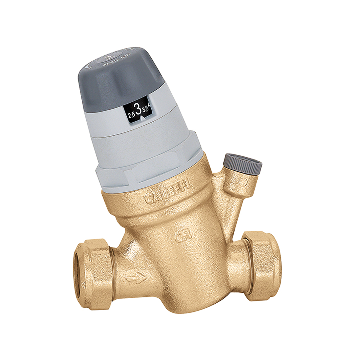 Caleffi Drukverminderaar Monoblokpatroon + Manometeraansluiting Ø22