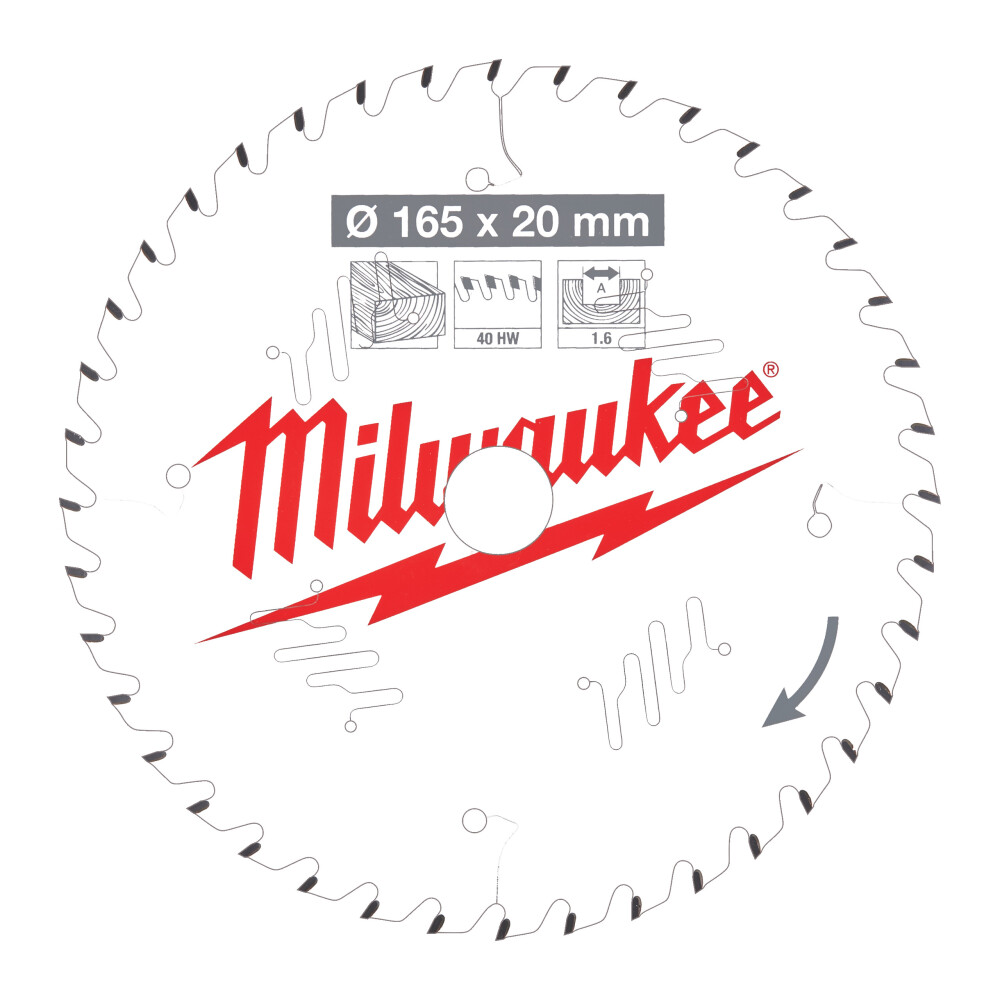 Milwaukee® Cirkelzaagblad Hout 165X20X1,6 Thin Kerf Atb 40T +18°