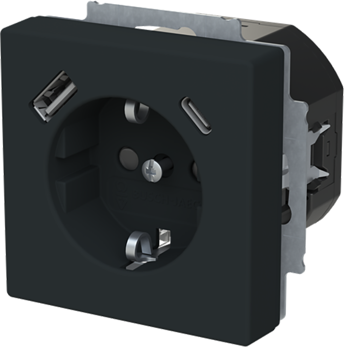 Abb Busch-Jaeger Wcd Ra 1-Voudig + Usb-A & C Mat Zwart - Afbeelding 2