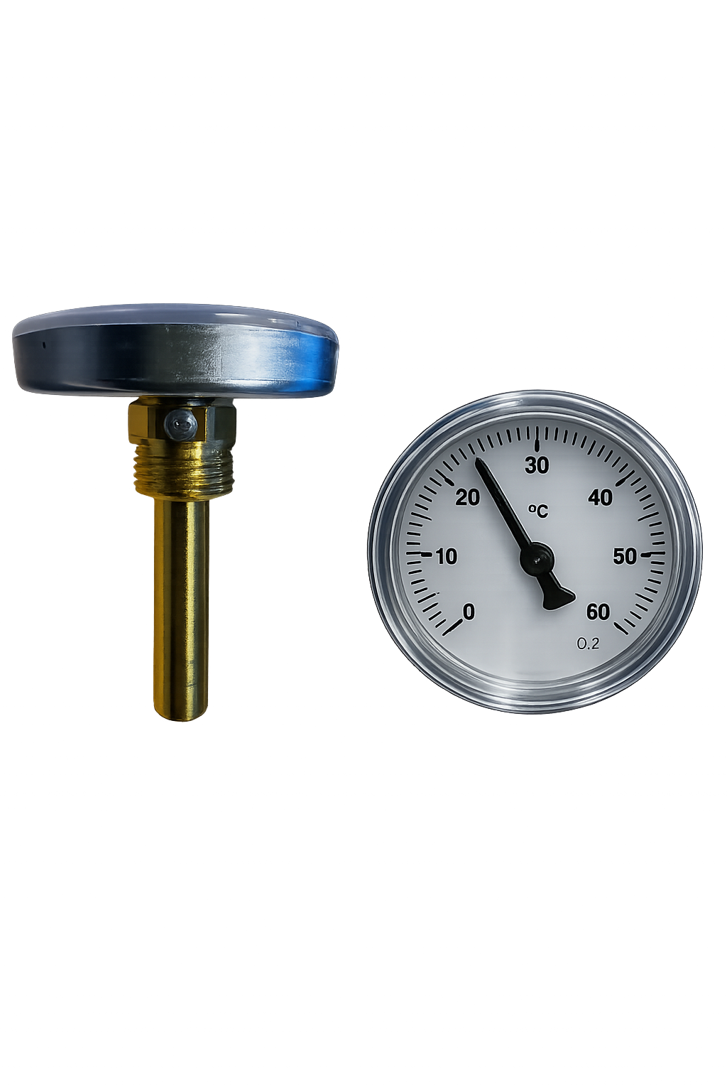 Thermometer 63MM 1/2 + Dompelbuis + Dompelhuls 1/2" 0-60 Graden