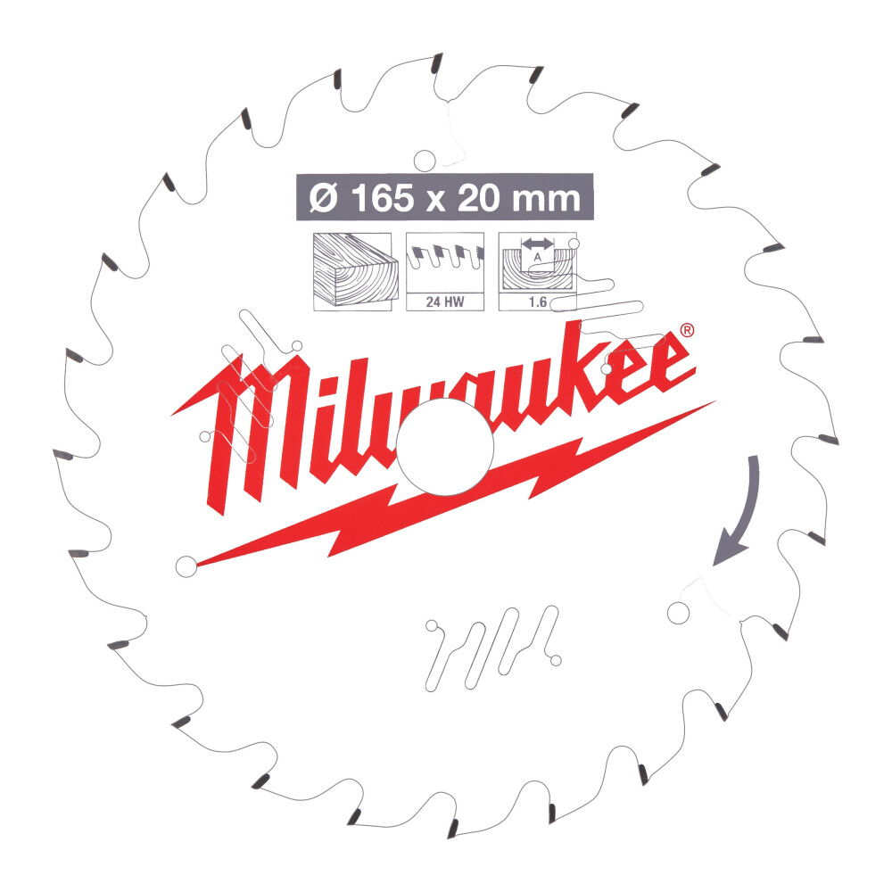 Milwaukee® Cirkelzaagblad Hout 165X20X1,6 Thin Kerf Atb 24T +15°
