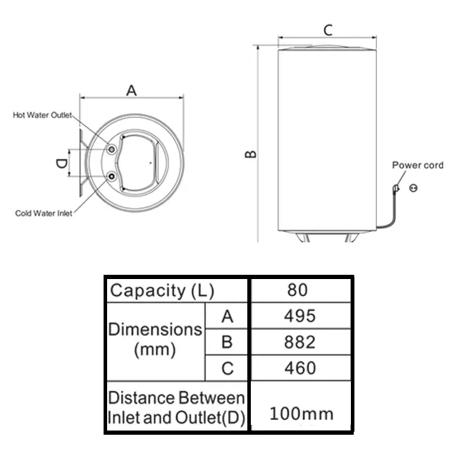 Kizura Elektrische Warmwaterboiler 80L Verticaal/Horizontaal - Afbeelding 3