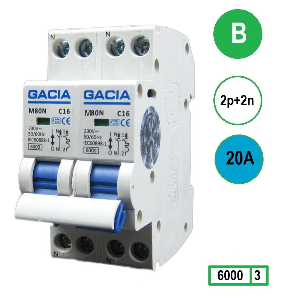 Gacia Europe Fornuisgroep 2X B20A 2X 1P+N 6Ka