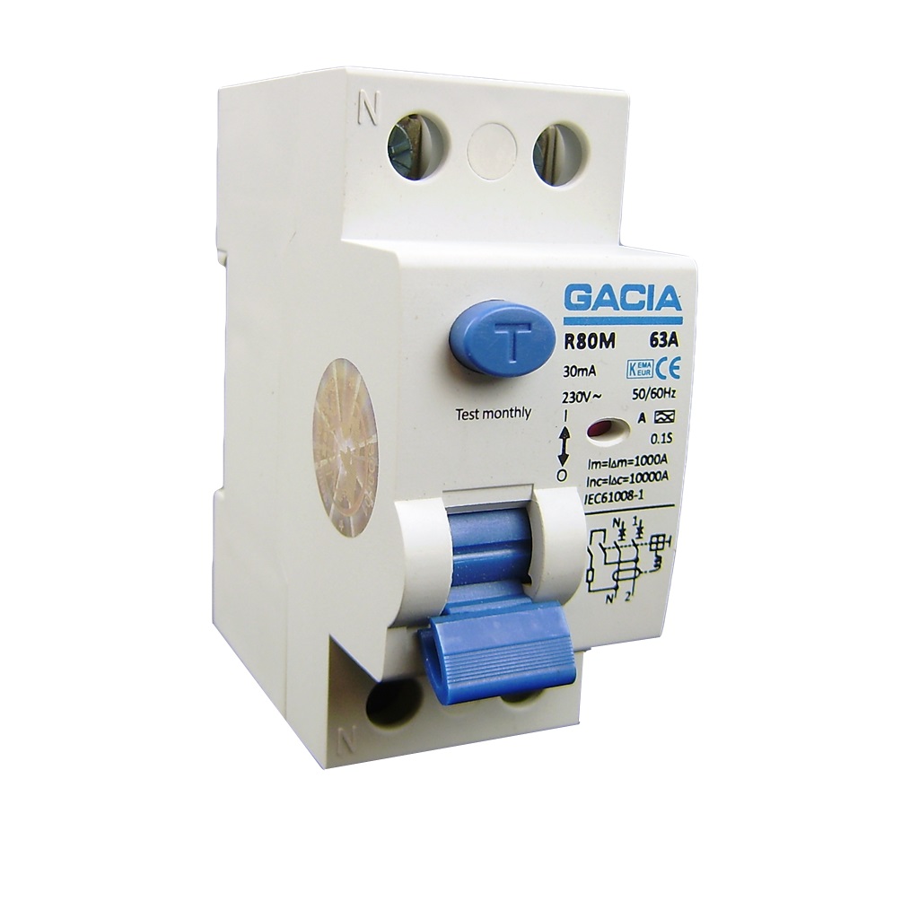 Gacia Europe Aardlekschakelaar 63A 2P 2 Mod 100Ma