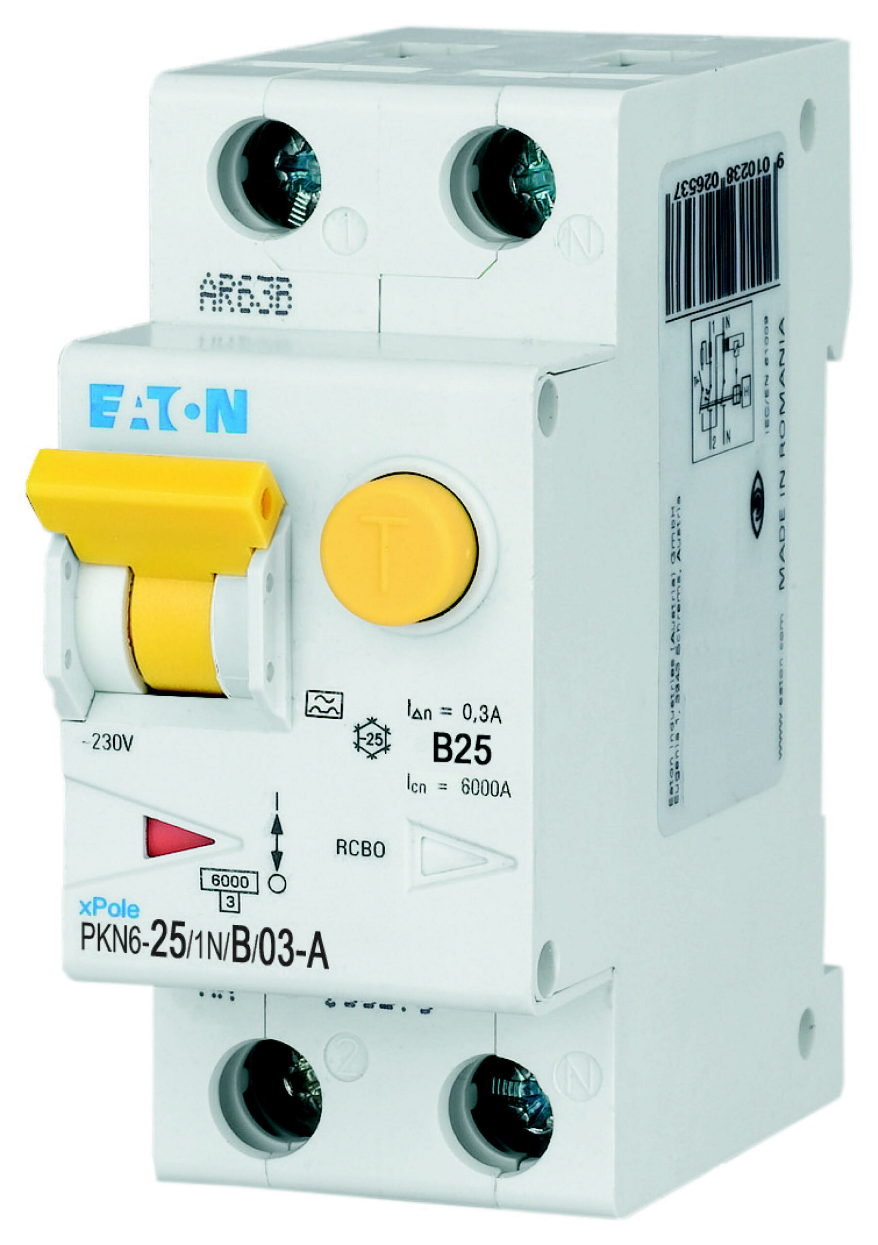 Eaton Aardlekautomaat B25A 1P+N 300Ma 6Ka