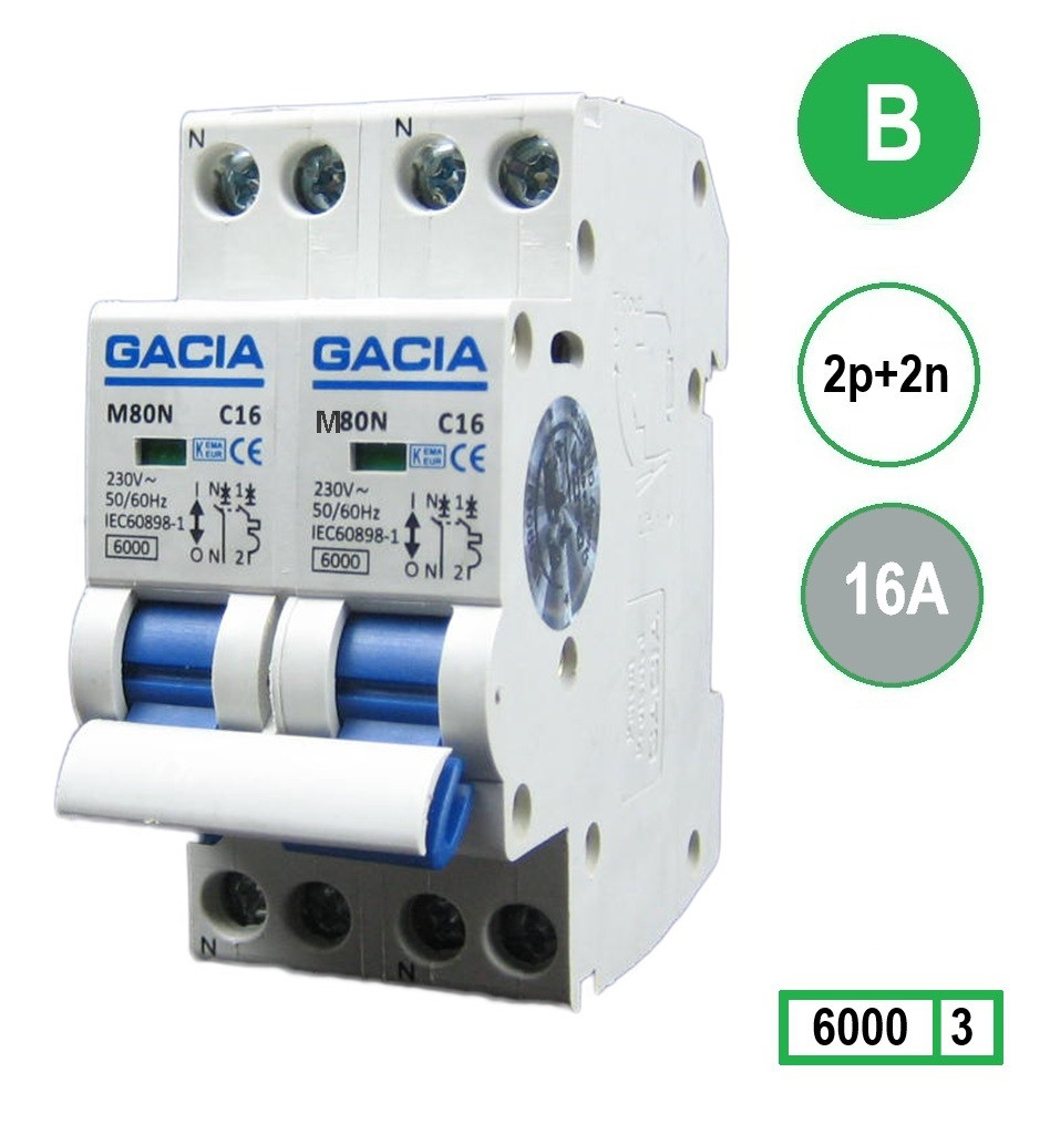 Gacia Europe Fornuisgroep 2X B16A 2X1 P+N 6Ka