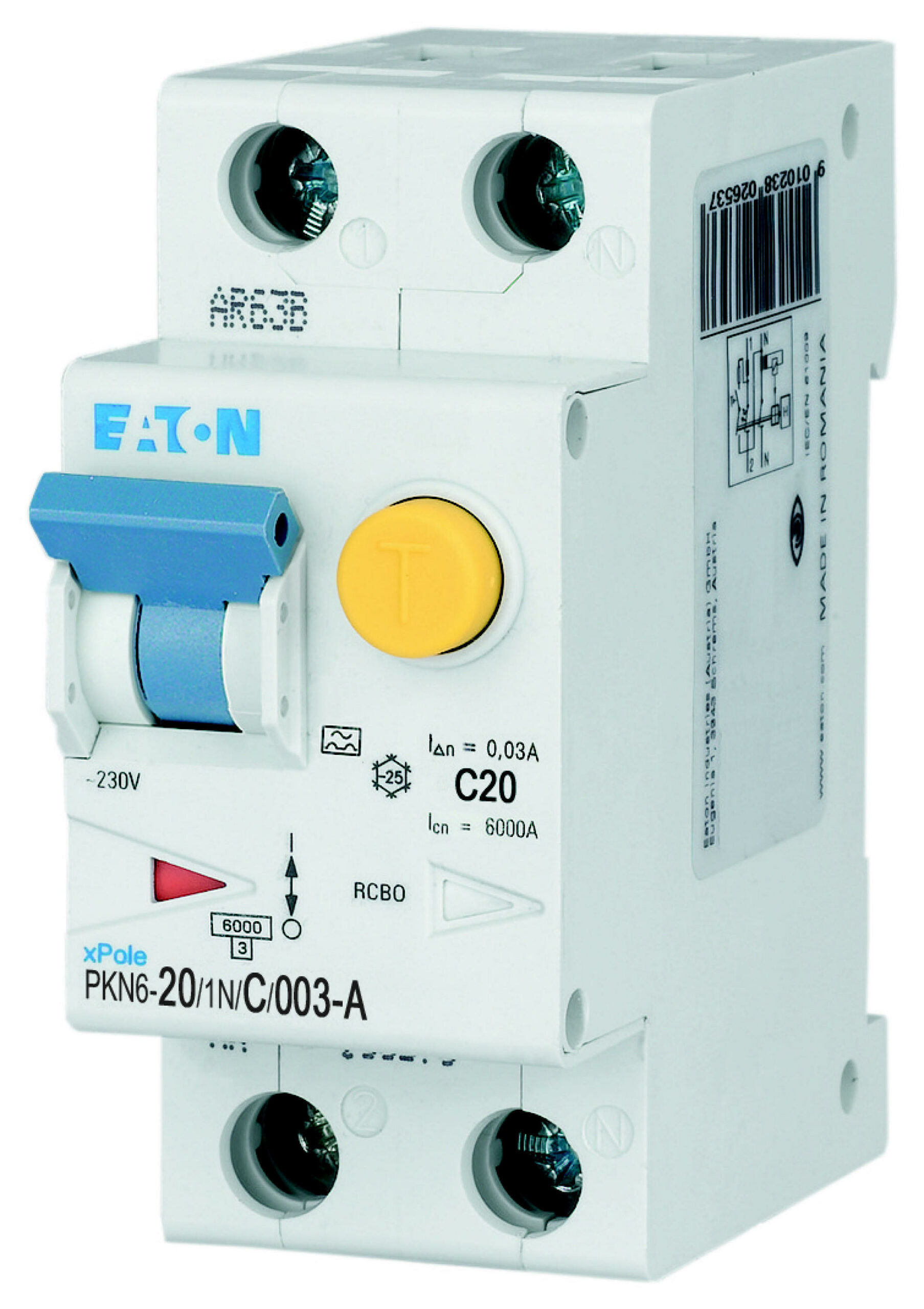 Eaton Aardlekautomaat C20A 1P+N 30Ma 6Ka