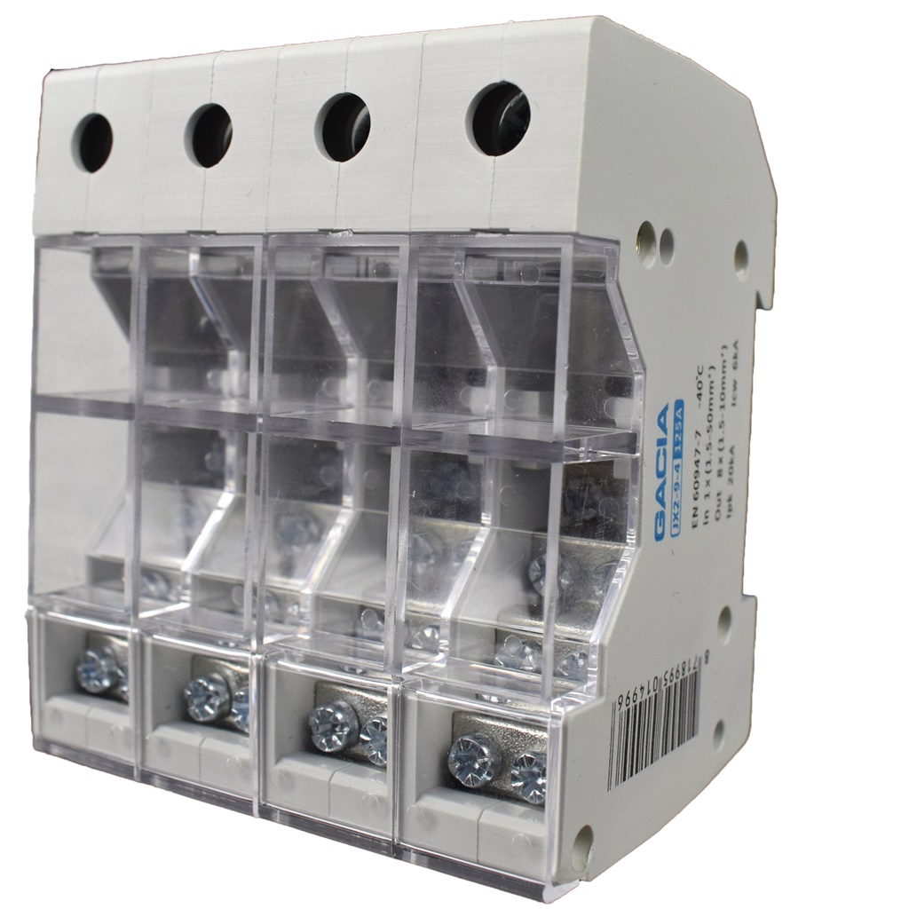Gacia Europe Verdeelblok 125A 4P 4Mod 4X:1X50Mm²-8X6Mm² 6Ka
