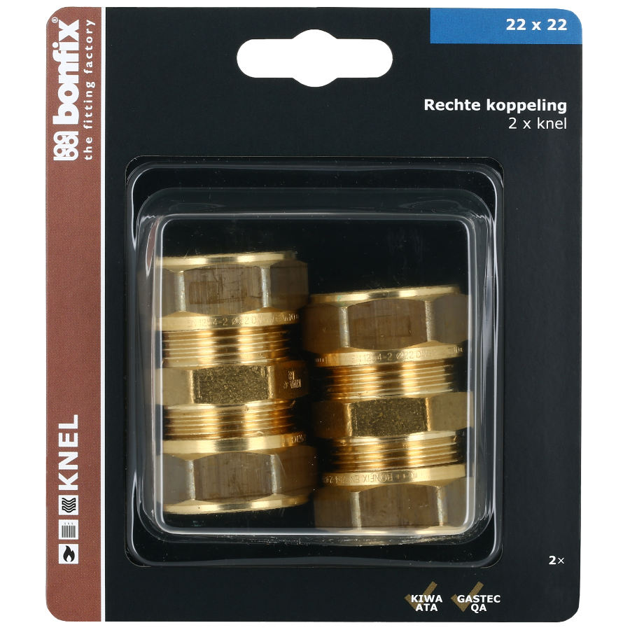 BONFIX Blister Rechte koppeling 22 x 22 mm 2 stuks