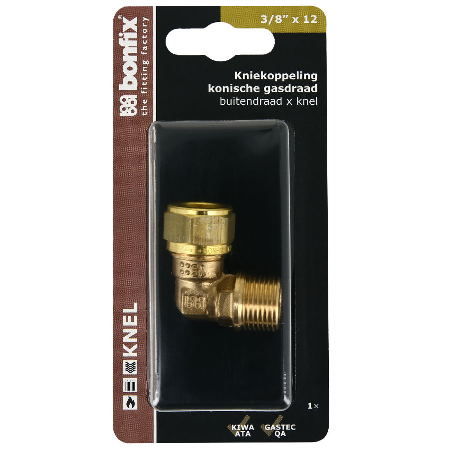 BONFIX Blister kniekoppeling 3/8" buitendraad x 12 mm