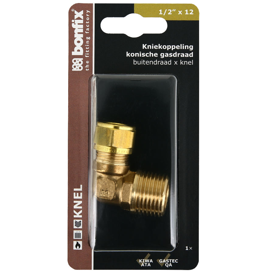 BONFIX Blister kniekoppeling 1/2" buitendraad x 12 mm