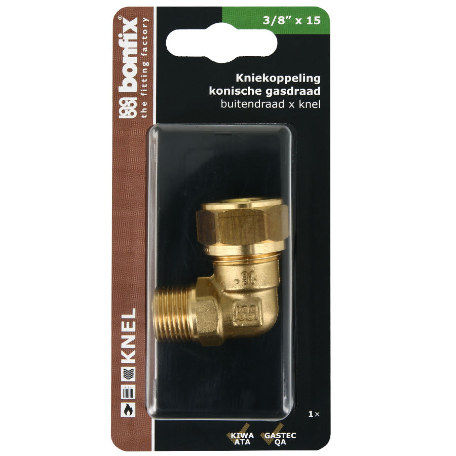 BONFIX Blister kniekoppeling 3/8" buitendraad x 15 mm