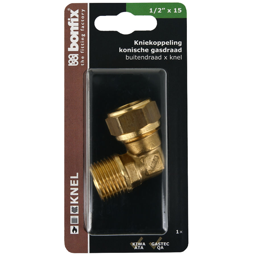 BONFIX Blister kniekoppeling 1/2" buitendraad x 15 mm