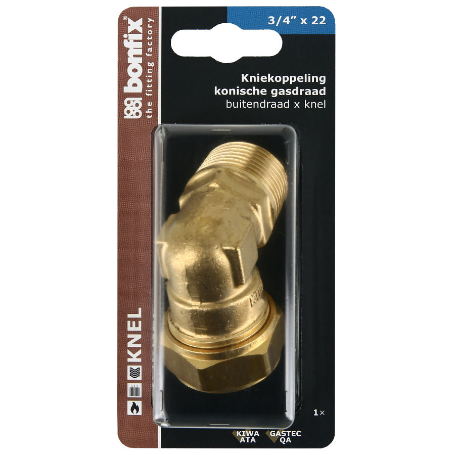 BONFIX Blister kniekoppeling 3/4" buitendraad x 22 mm