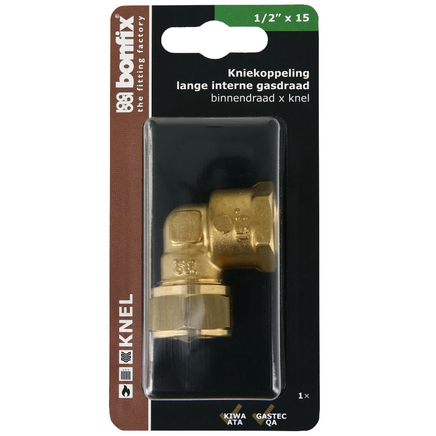 BONFIX Blister kniekoppeling 1/2" binnendraad x 15 mm