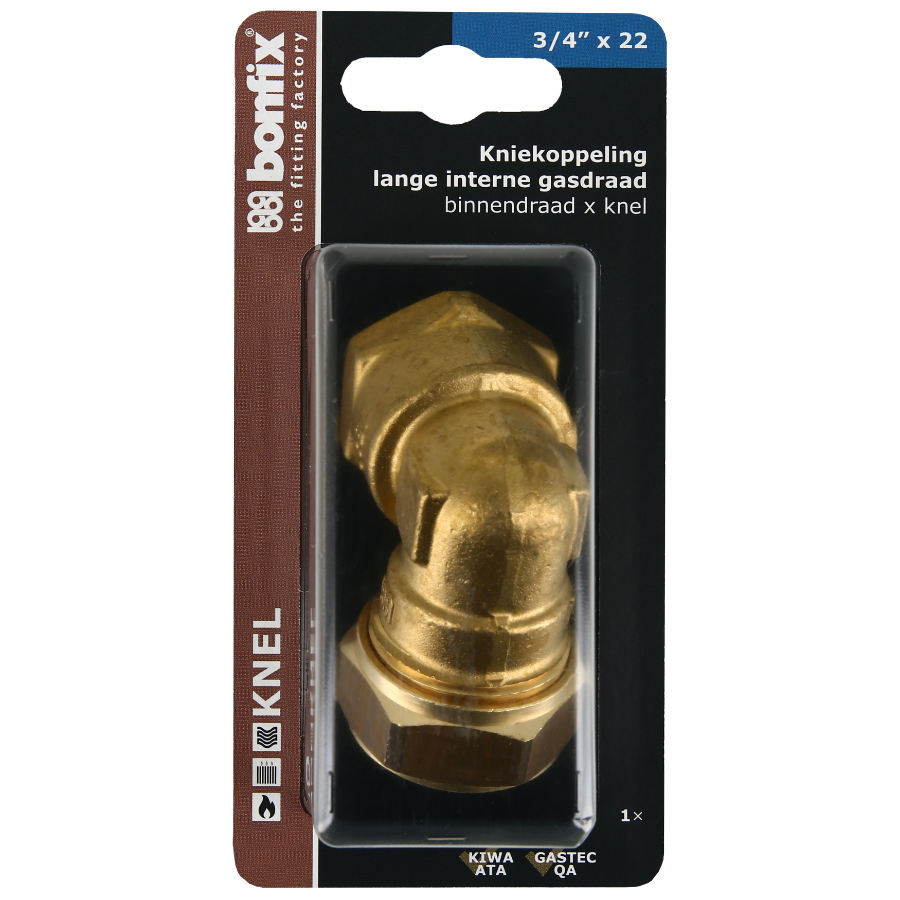 BONFIX Blister kniekoppeling 3/4" binnendraad x 22 mm