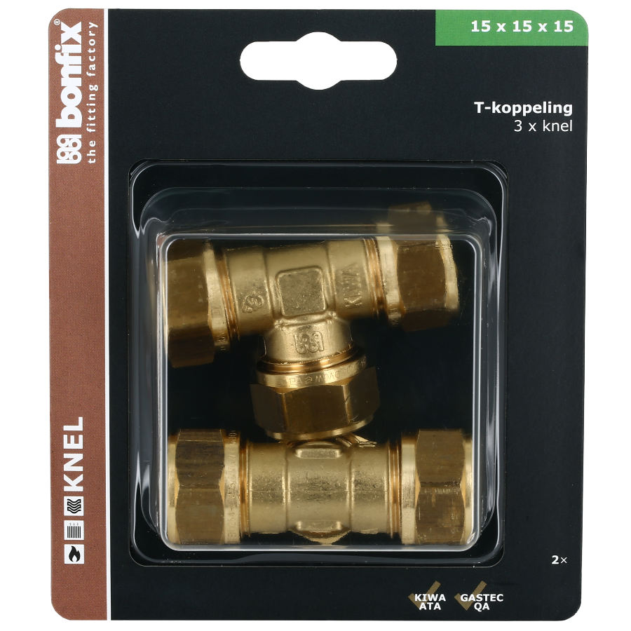 BONFIX Blister T-stuk 15 mm 2 stuks