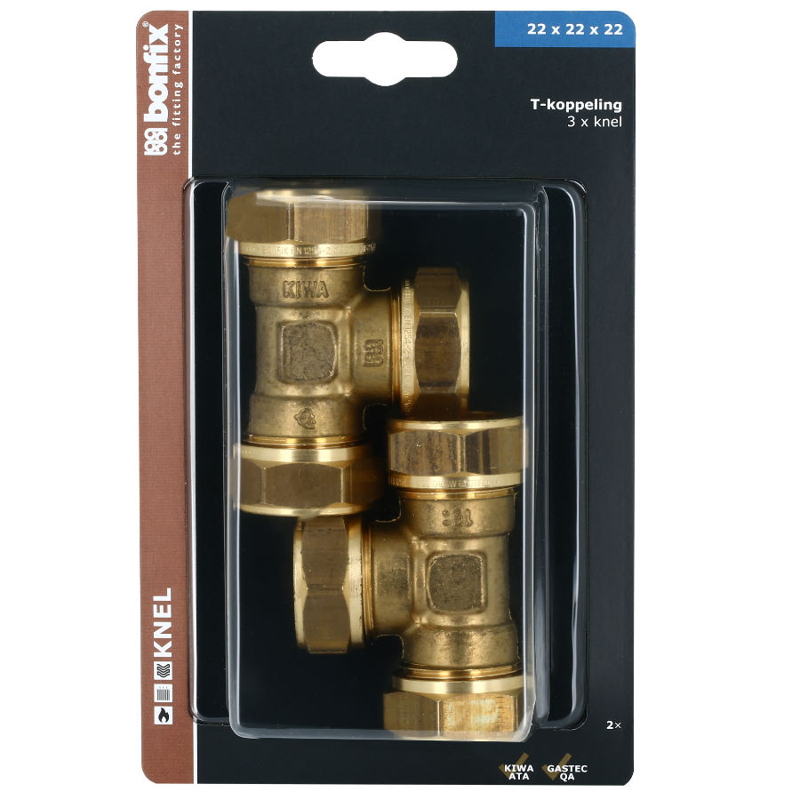 BONFIX Blister T-stuk 22 mm 2 stuks